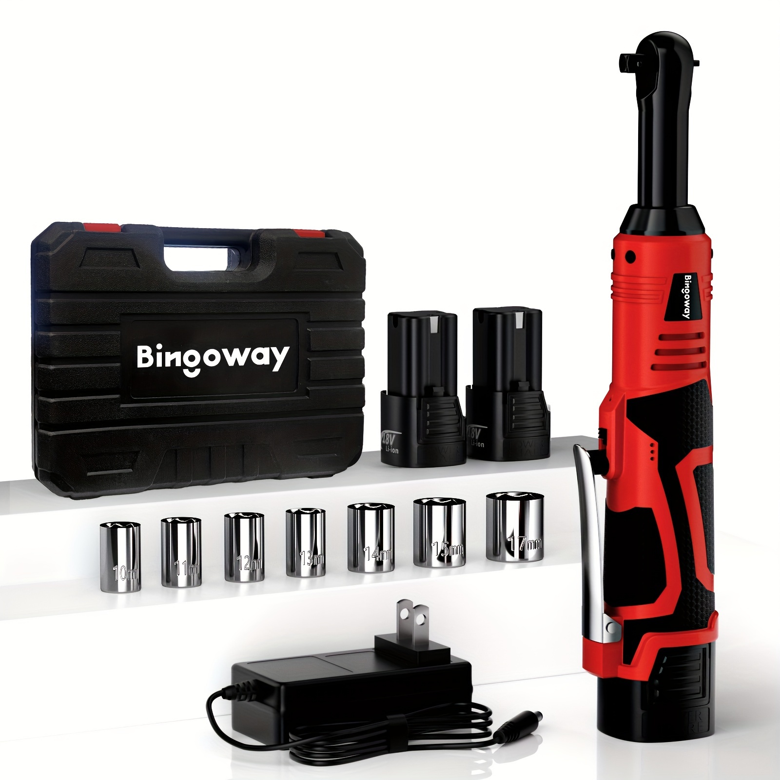 

Bingoway Extended 3/8" Long Neck Cordless Electric Ratchet Wrench Set With 2 Packs 2000mah Lithium-ion Battery, 1 Charger, 7 Sockets And Toolbox, Led Light, Powerful Motor 45ft-lbs(61n.m), Best Gift .