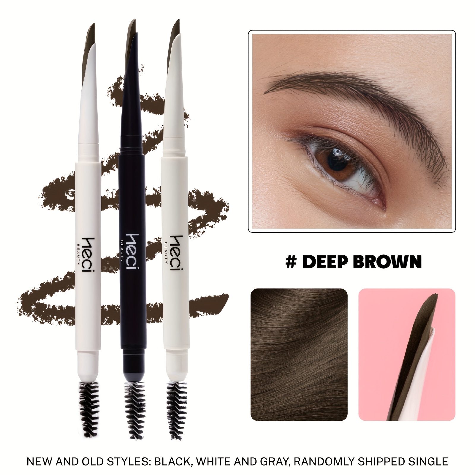 Waterproof Angled Eyebrow Pencil, Natural And Long-lasting, With A Precise Tip For Shaping Brows, Wild Brows, Dual-ended With A Brush Automatic Eyebrow Pencil, In Black And Brown