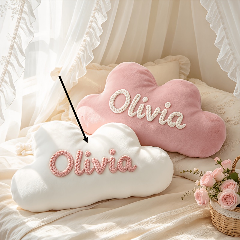 TEMU Customizable Name Cloud-shaped Throw Pillow, Personalized Name Cushion, Bedroom Sofa Home Decor, Unique Birthday Gift Valentine's Day Christmas