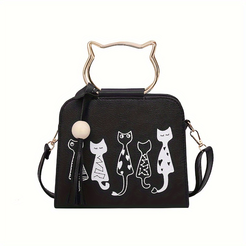 TEMU Cat Print Crossbody Bag, Cartoon Shoulder Bag, Women's Casual Handbag & Purse