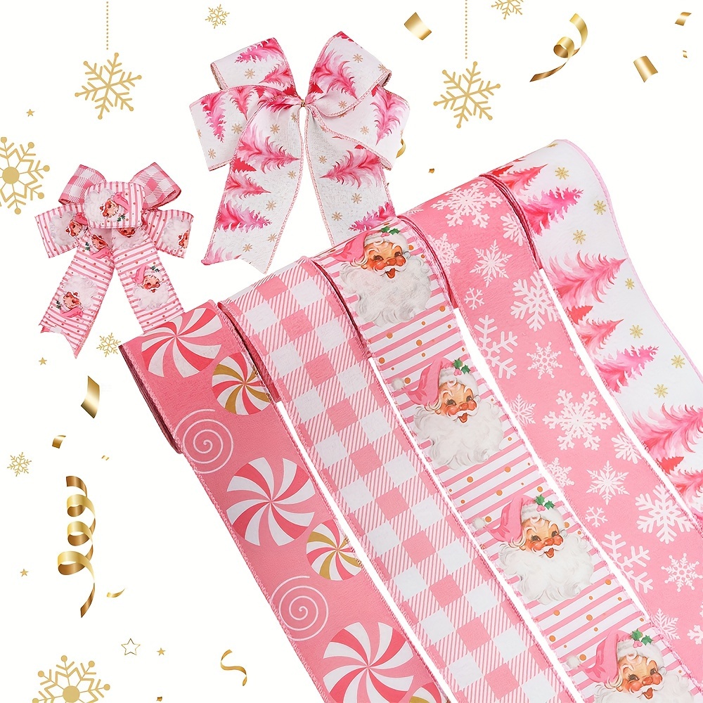 

Festive Pink Christmas Wired Ribbon: Perfect For Gift Wrapping, Bows, Wreaths, And Tree Decorations - 6.3cm/2.48in Width, 450cm/177in Length