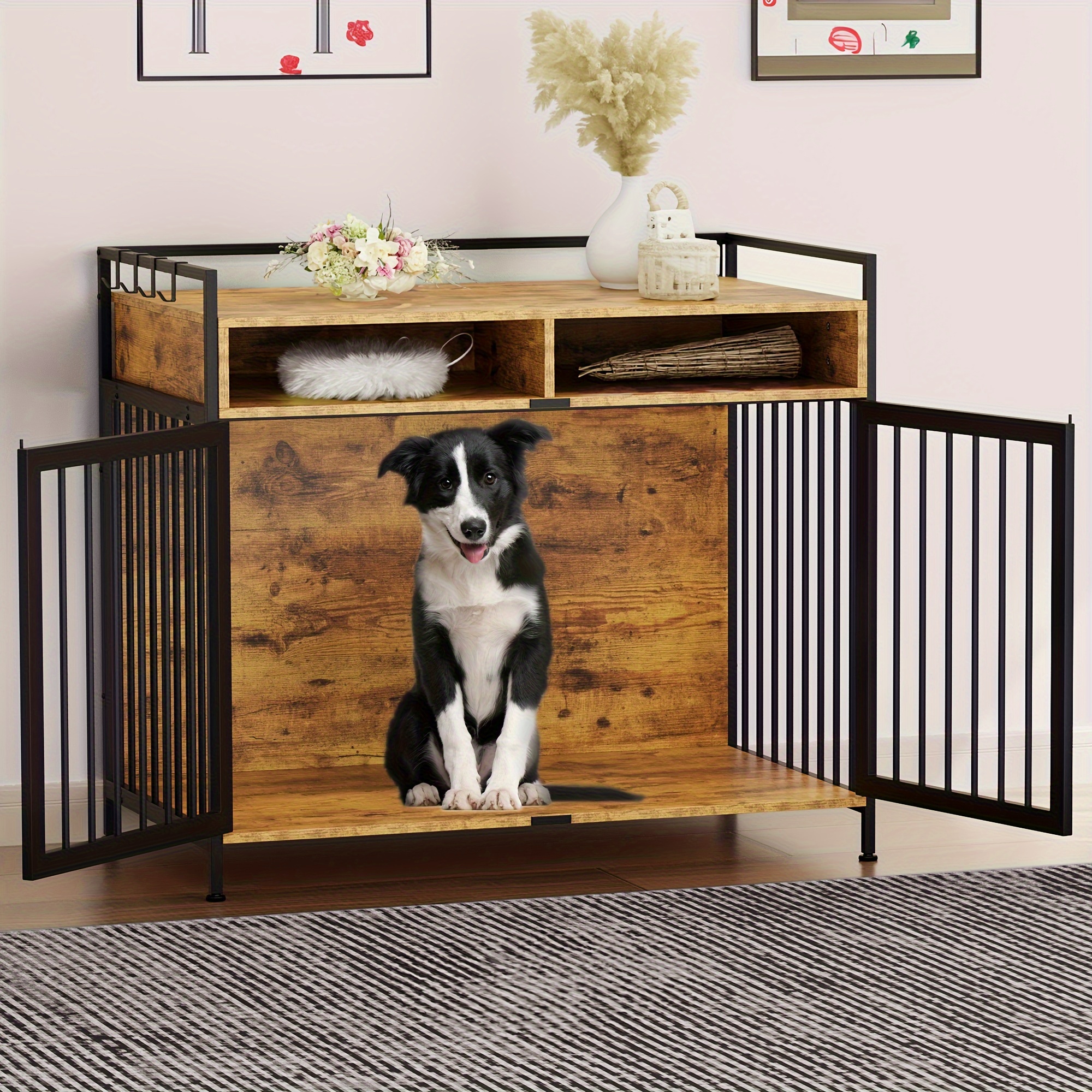 

Dwvo Large Dog Crate, 41" Heavy Duty Dog Kennel With 2 Drawers End Table, Wooden Dog Cage Indoor Dog House Pet Crate Table With Double Doors For Large Medium Small Dogs