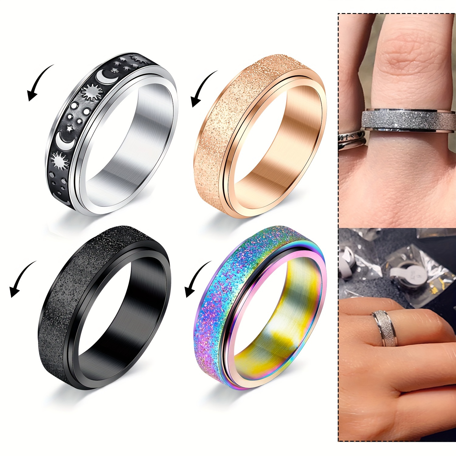 4pcs stainless steel anxiety ring for women fidget anxiety rings for anxiety rotatable spinner rings for anxiety stress relieving anxiety rings spinner women stress roller rings anxiety spinner ring size 6 10 Product details 0
