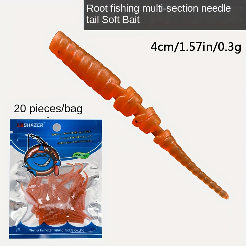 20-pack Floating Micro Bait With Scent, Lure For Rock Fishing, Multi-joint Needle Tail Soft Bait 4cm/1.57in/0.3g, Black Pit Fake Bait Lure Soft Bait