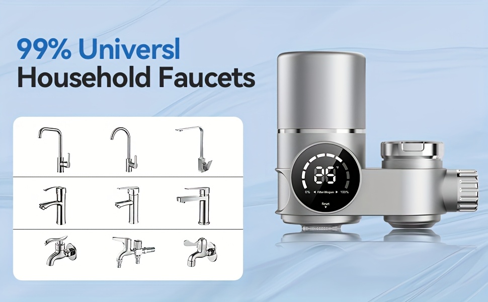 faucet mount water filtration system with dual head switch water temperature life display reduces lead     264 gallon tank chrome plated metal plastic faucet purifier for tap water compatible with bath Product details 2