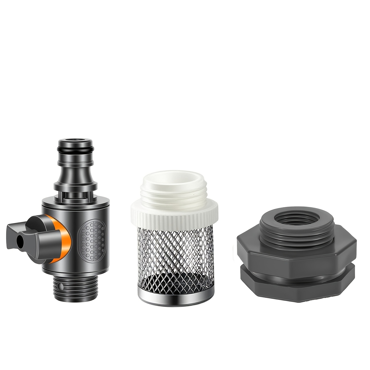 Image of 3pcs Rainwater Collection Connector Kit, Water Adapter Kit, Pvc Durable Water Tank Adapter With Valve And Filter Screen, 1/2"- Thread Connector, Suitable For Irrigation/water Storage Bucket