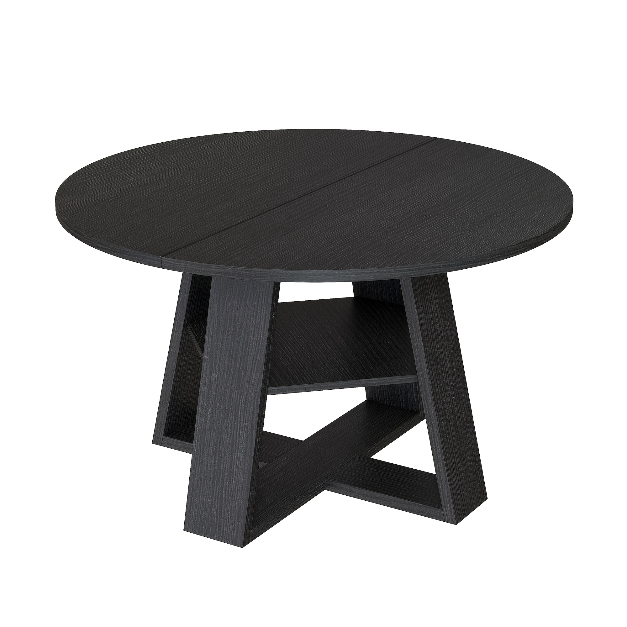 Image of Round Dining -, 110cm, Dining Room Table With Shelf, Living Room Table Fixed Space Kitchen Table Dining Room Living Room