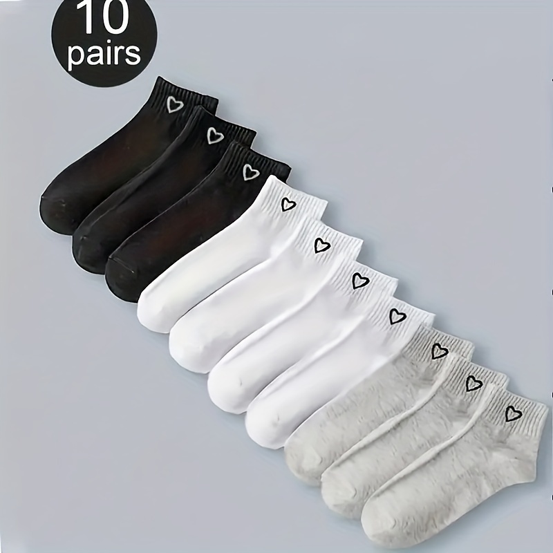 

10 Pairs Of Love Pattern Comfortable And Short Socks For Daily Simple Women's Socks