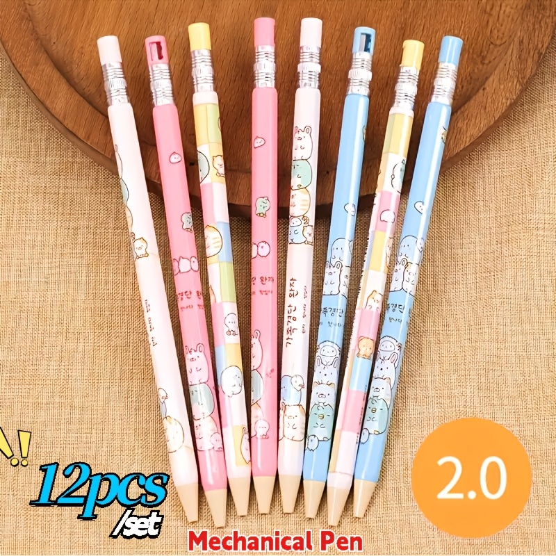 

12pcs Ergonomic Mechanical Pencils, 2.0mm Lead, Plastic Material, 2b Hardness, Continuous For Students