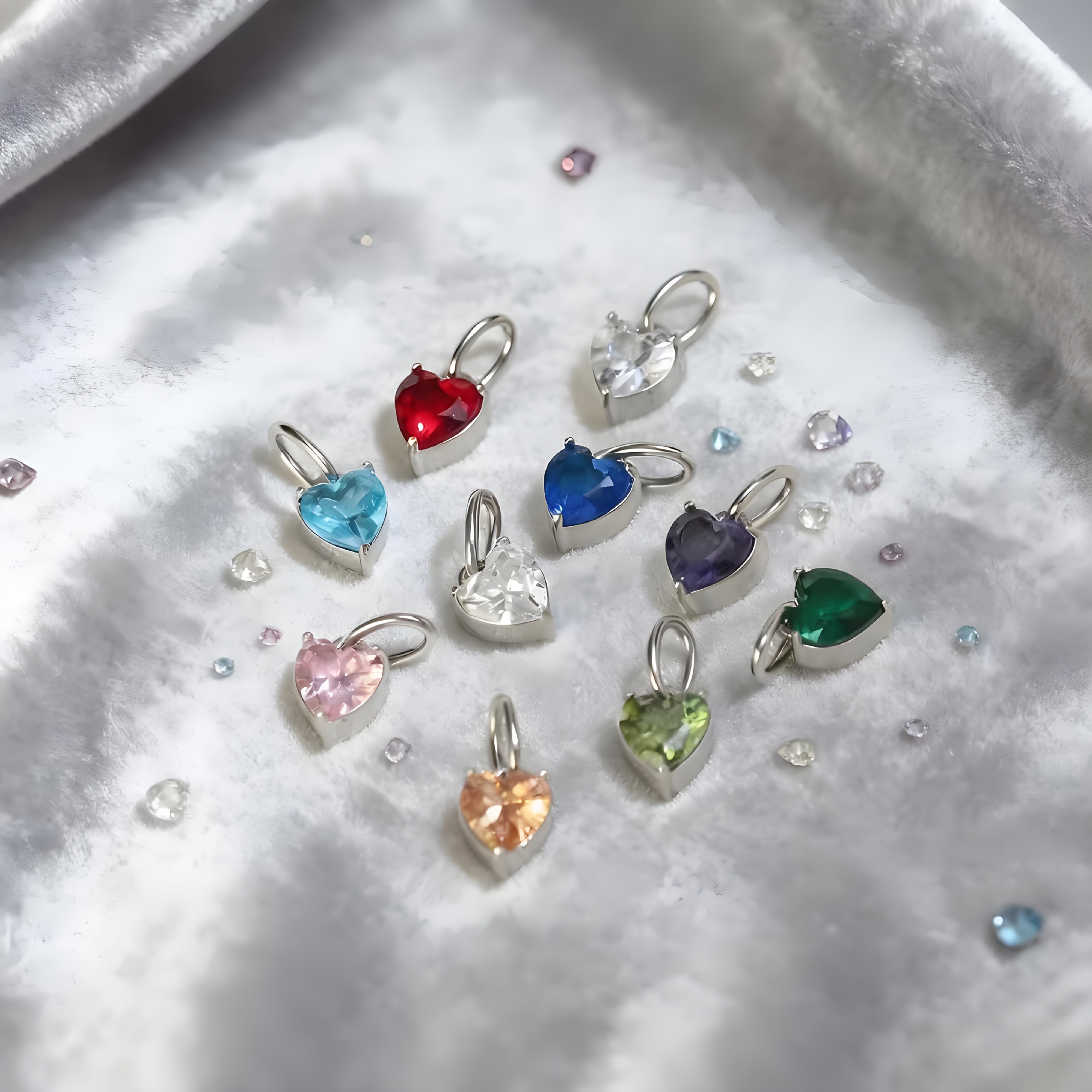 12pcs Elegant Stainless Steel Heart Synthetic Zirconia Pendants for DIY