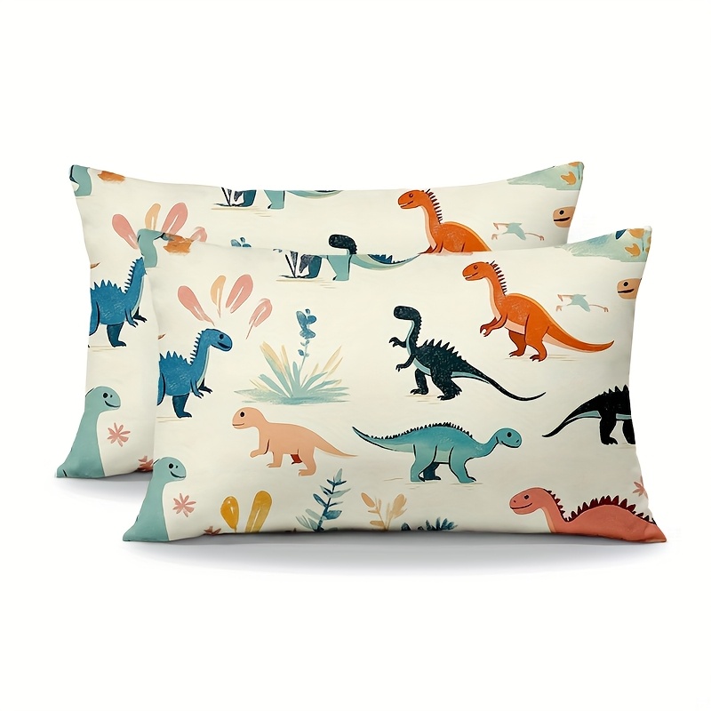 TEMU 2pcs Vintage Dinosaur Print Short Plush Pillow Covers, 12x20 Inch, Zippered Decorative Cushion Cases For Sofa & Bedroom - Colorful Design, ,