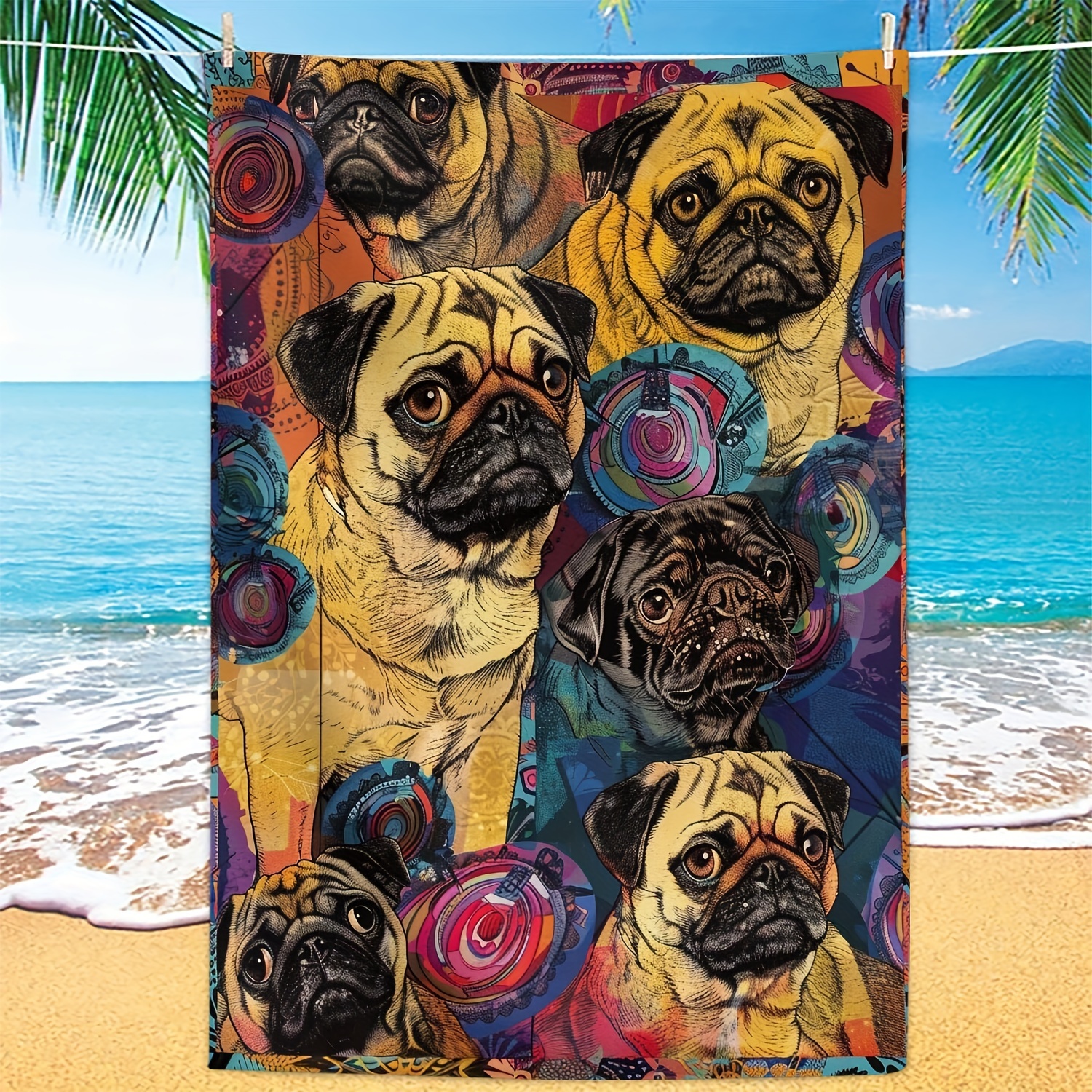1pc cute pug dog pattern beach towel high absorbency quick Temu