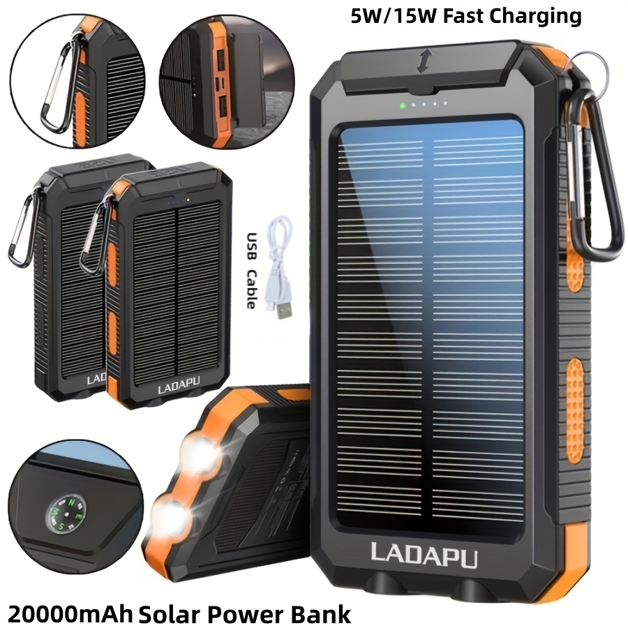 20000mAh Solar Power Bank with Dual LED Flashlight – 15W Fast Charging Portable Outdoor Battery Pack with Dual USB Ports, Type-C Input/Output for iPhone & Android Phones — Zaynora Luxury Marketplace