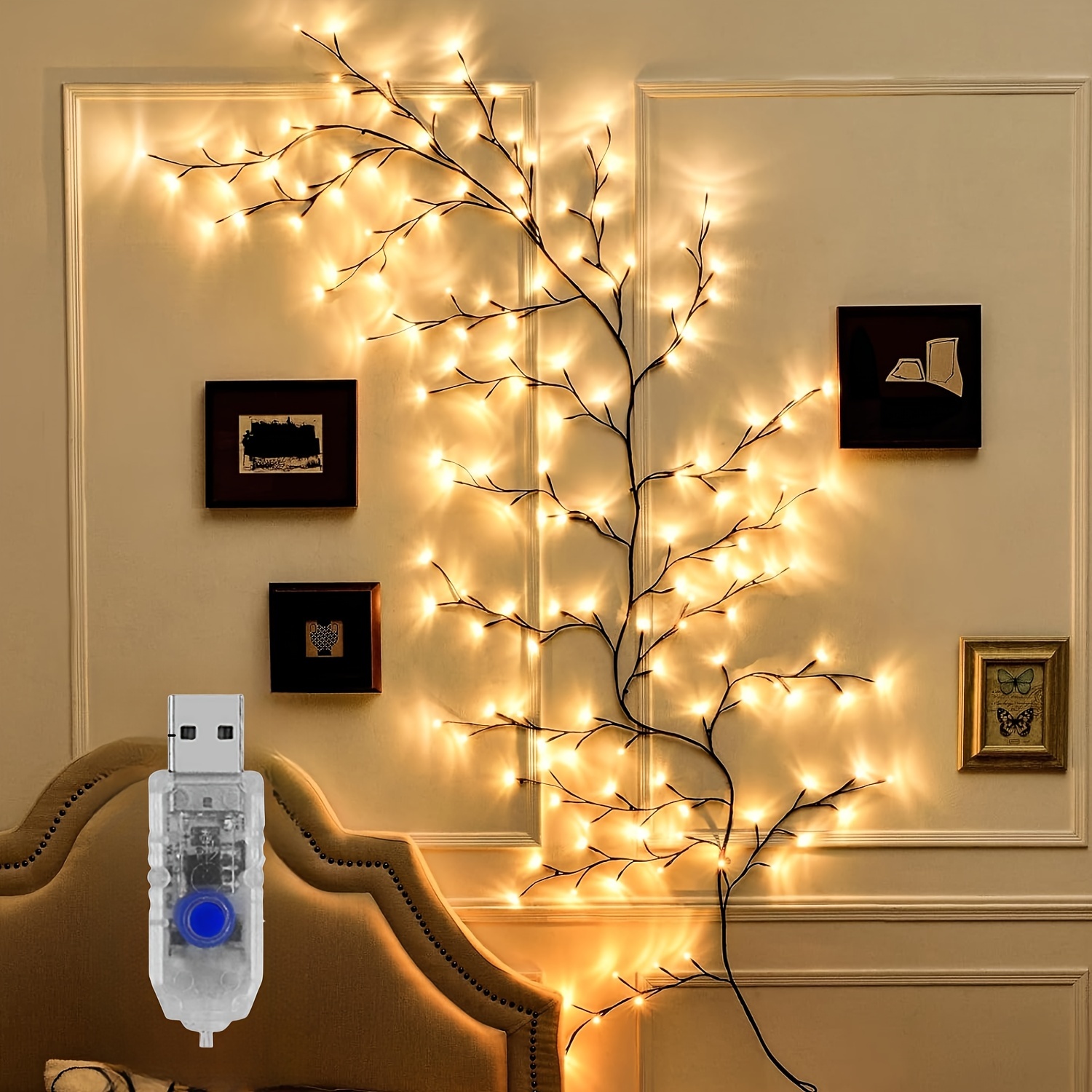 

Usb-powered Led Vine Lights For Home Decor - 96 Leds, Christmas & Living Room , Battery-free, Ideal For Bedroom And Kitchen Wall Decoration