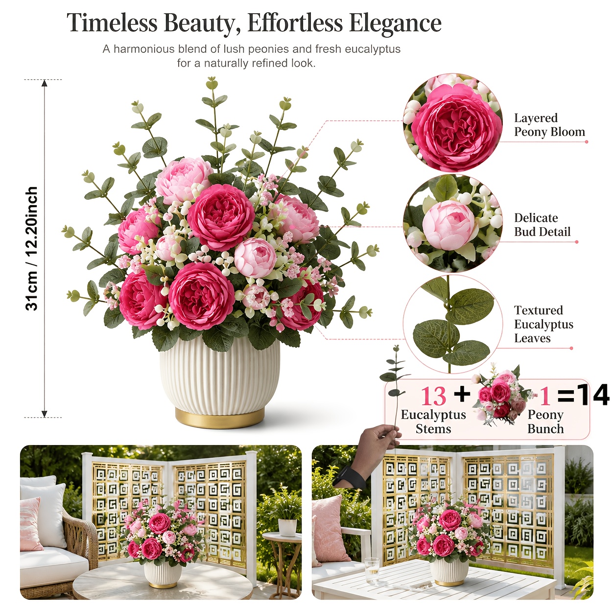 TEMU 14pcs - Bouquet de bicolores artificielles de haute qualité - Fleurs au réaliste, décoration extérieure/intérieure et décoration d'événements -