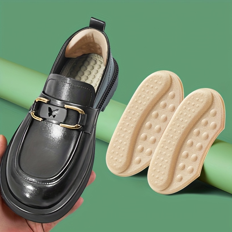 4pcs Self-Adhesive Heel Cushions in Beige, Black & Brown - Hypoallergenic Polyester, Anti-Slip & Blister Inserts for Shoes That Are Too Big, Shoe Inserts
