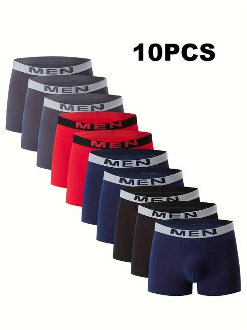 10pcs set of mens breathable boxer underwear comfortable and stretchy solid color casual sports underwear