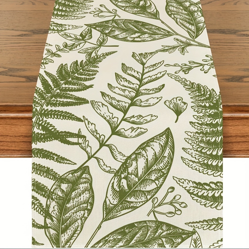 

1pc, Beige Leaves Botany Table Runner, Seasonal Spring Kitchen Dining Table Decoration For Home Party Decor