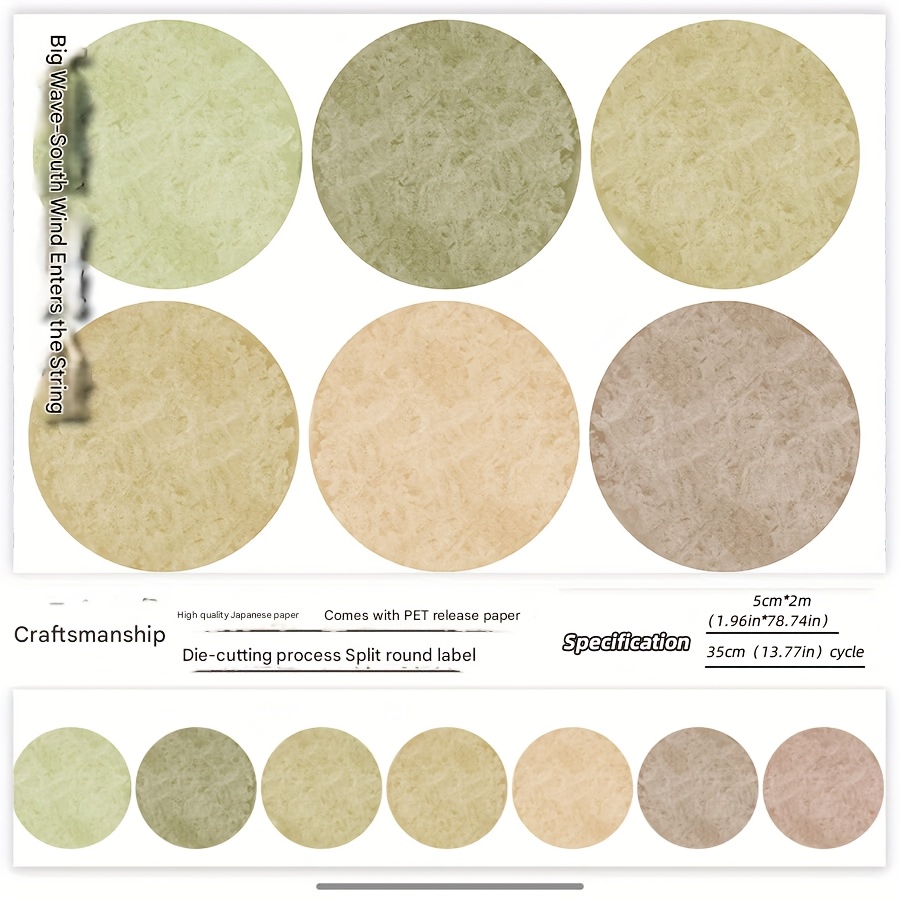 TEMU de 2 Metros de Cinta Washi de Grandes, de Coloridos con Respaldo de PET, Cinta de Papel Degradada Troquelada para Scrapbooking, Diario, Cinta de