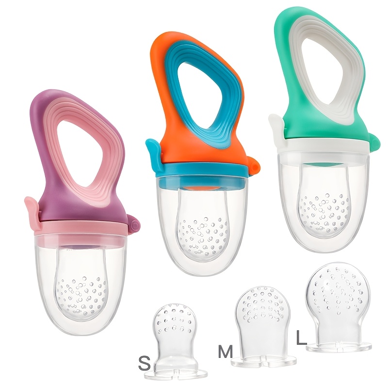 5pcs   silicone fruit feeder set with easy to   handle ring 4 interchangeable mesh pouches bags infant food nutrition feeder