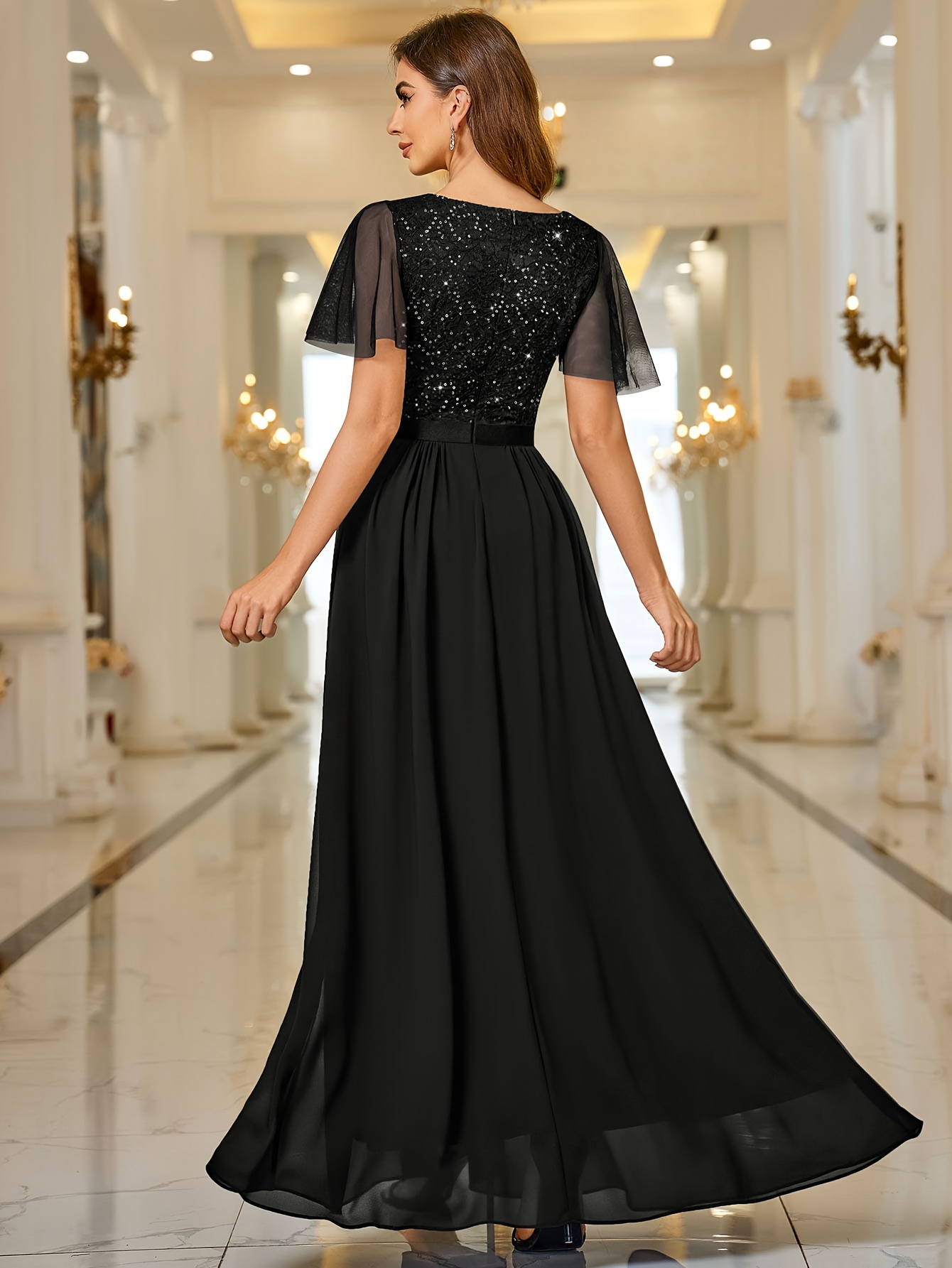 knee length dresses for ladies Zapaka Women Cabernet Chiffon Long Sleeves Mother of The Bride Dress with Lace A Line Off The Shoulder Wedding Guest Dress, Cabernet / AU12 main image 0