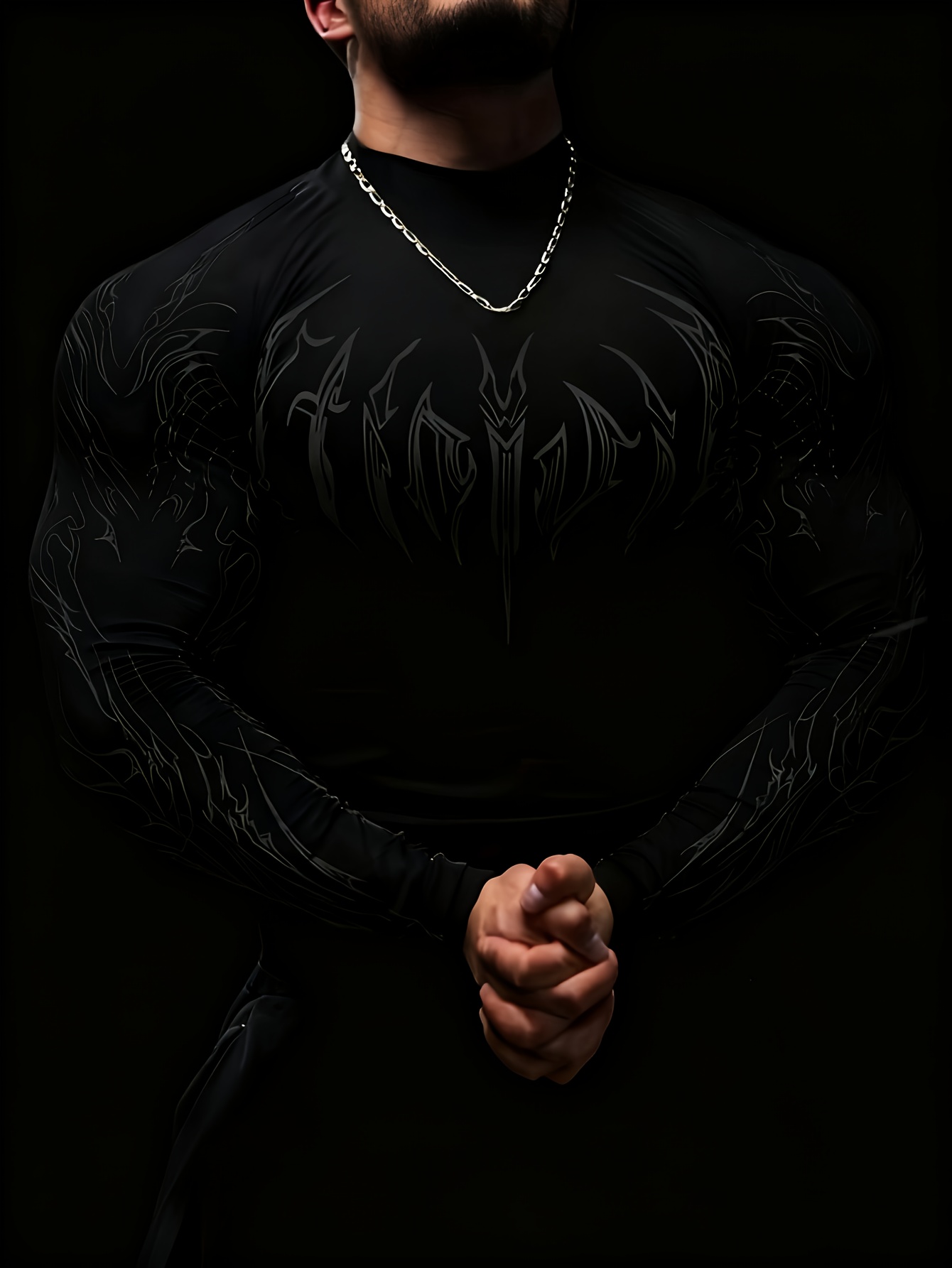 mens high neck   fit compression long sleeve shirt with geometric   design suitable for   fitness and casual   gray color block Product details 6