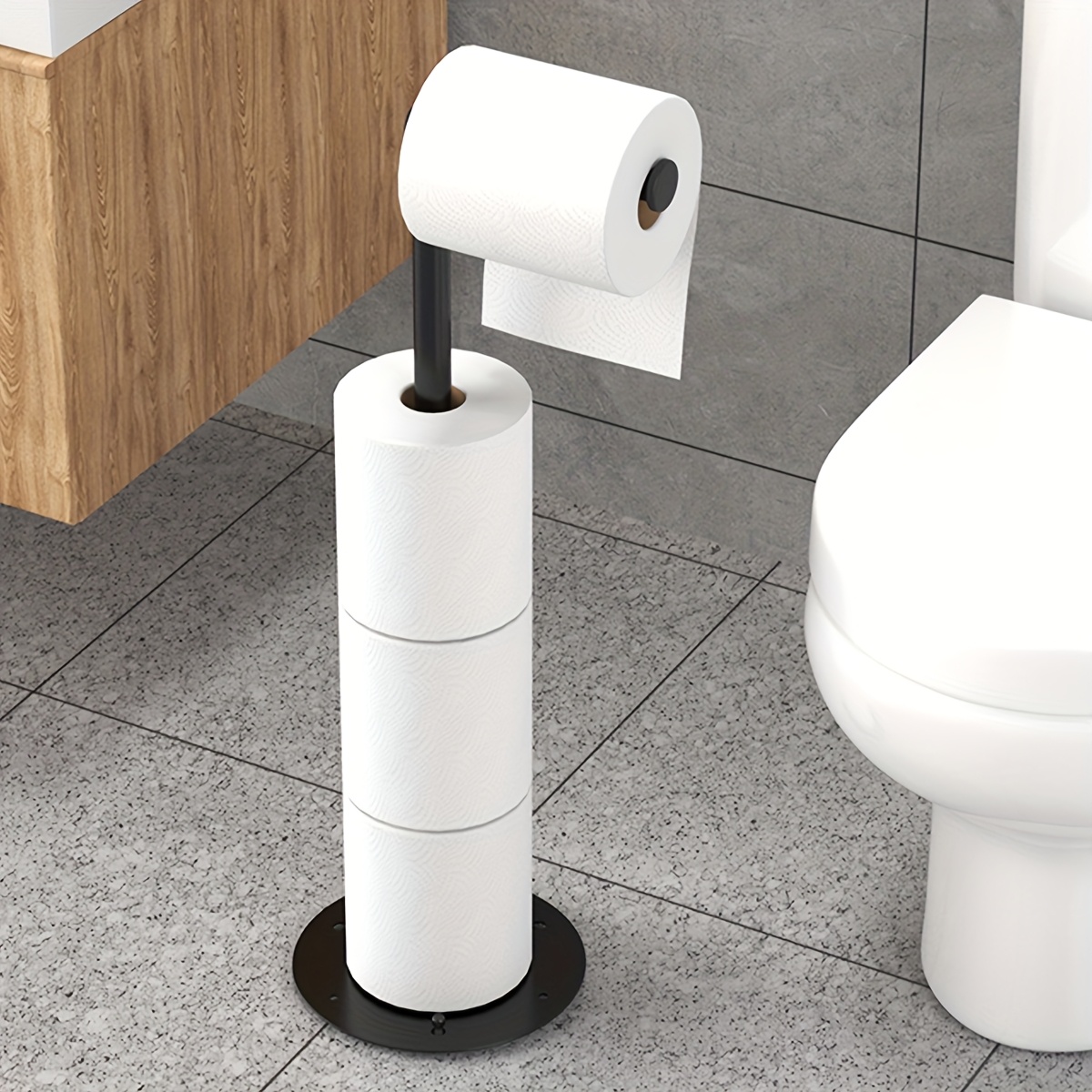 Image of Toilet Paper Holder Stand For 4 Rolls, Foldable Freestanding Storage Rack, Self Adhesive No Drill Bathroom Organizer, Durable Metal Tp Roll Holder, Space (1/2pcs)