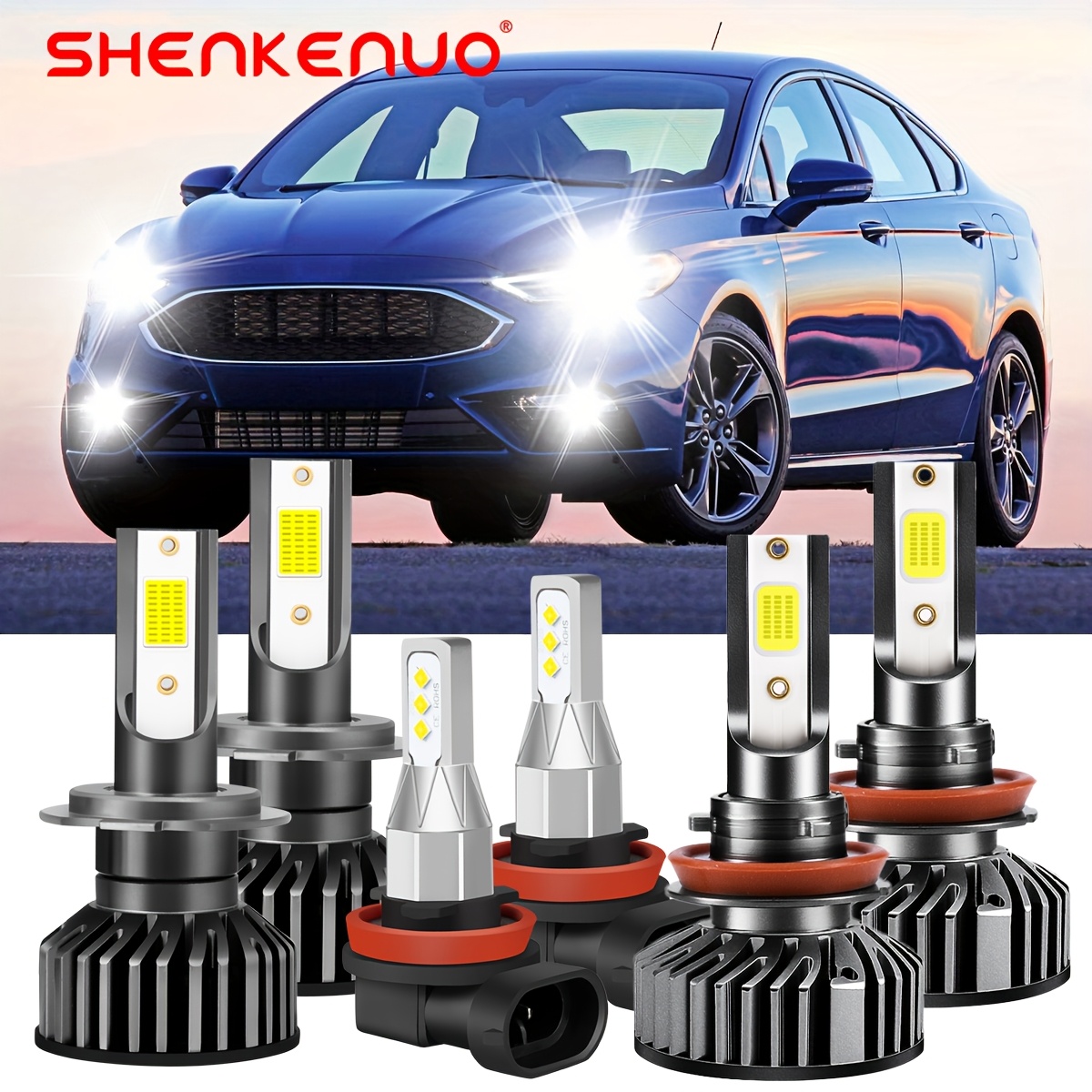 TEMU 6pcs Fusion 2006-2018 Led Headlight Bulbs, 500% Brightness H7 H11 Beam+h11 Led Fog Light Bulbs, 36000lm Bulbs Combo