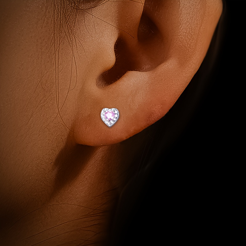 1 Pair 925 Sterling Silver Heart-shaped Stud Earrings, Cute With Synthetic Zirconia, Fashionable Versatile Daily Wear/gift Jewelry, Compatible, Full Diamond, Zirconia, Silver 0.7-0.5g, Vacation Wear