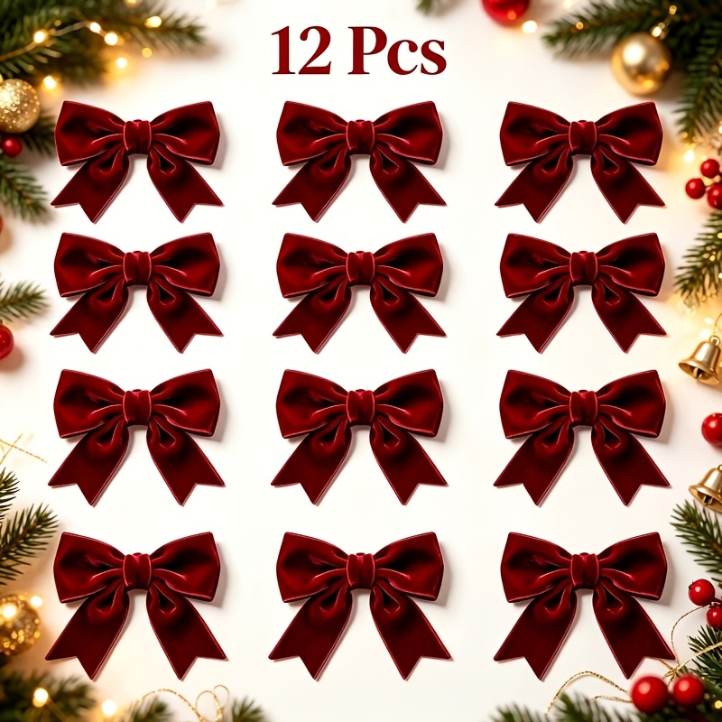 TEMU Confezione da 12 fiocchi per in velluto , confezione da 6,5 cm per confezioni regalo di Natale, decorazioni per feste a tema Natale