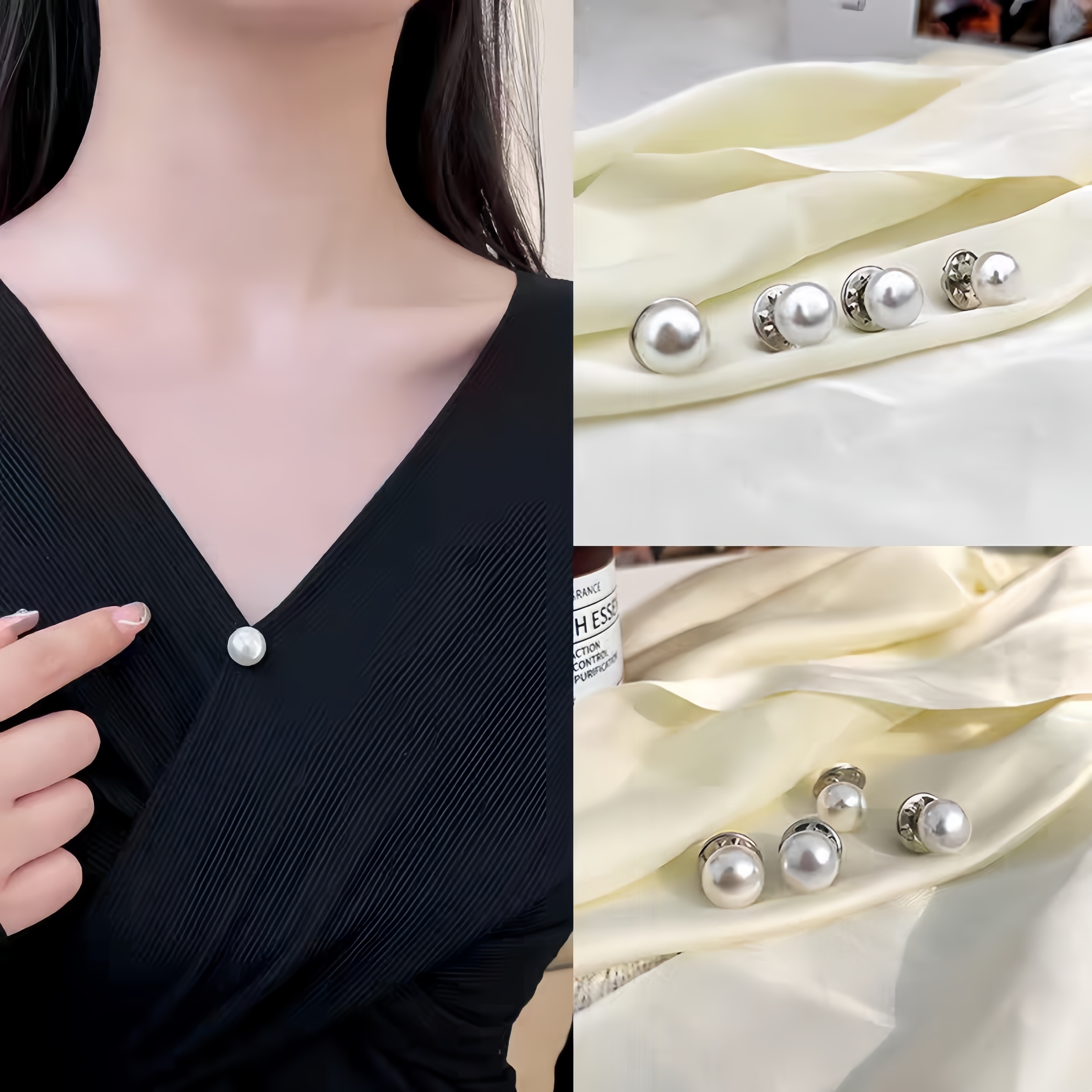 

10pcs Women's Pearl Collar Safety Pins - No-sew, Invisible Brooch Buttons For Neckline