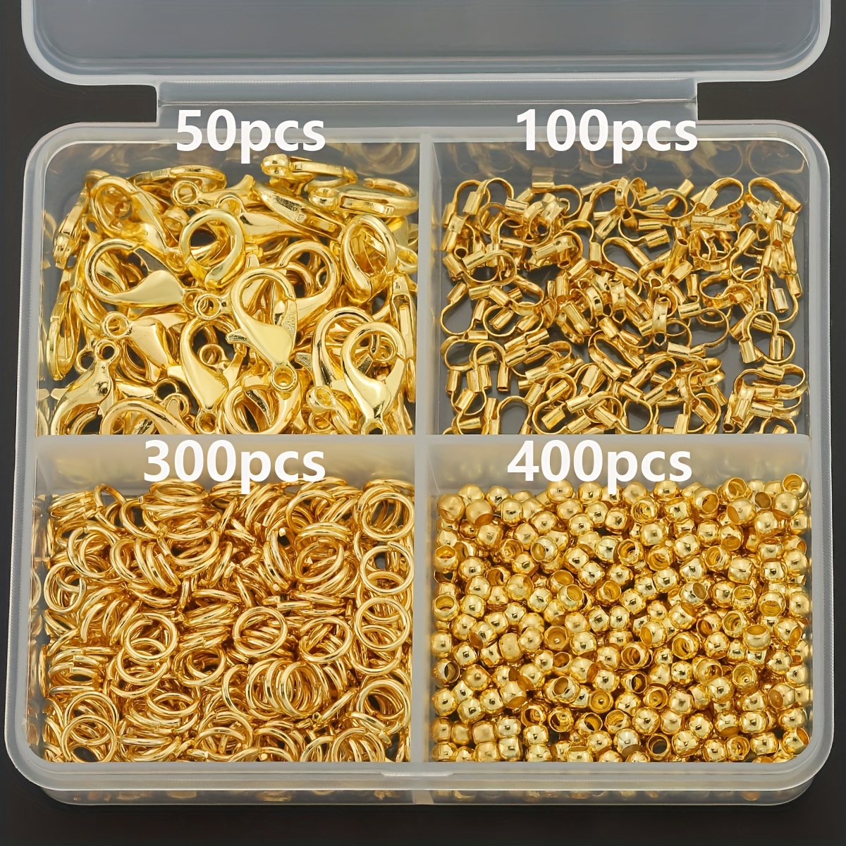 E-shop 380-tlg./850-tlg. DIY-Schmuckverschluss-Bastelteile, einschließlich Karabinerverschlüsse, Sprungringe, U-förmige Verschlüsse,