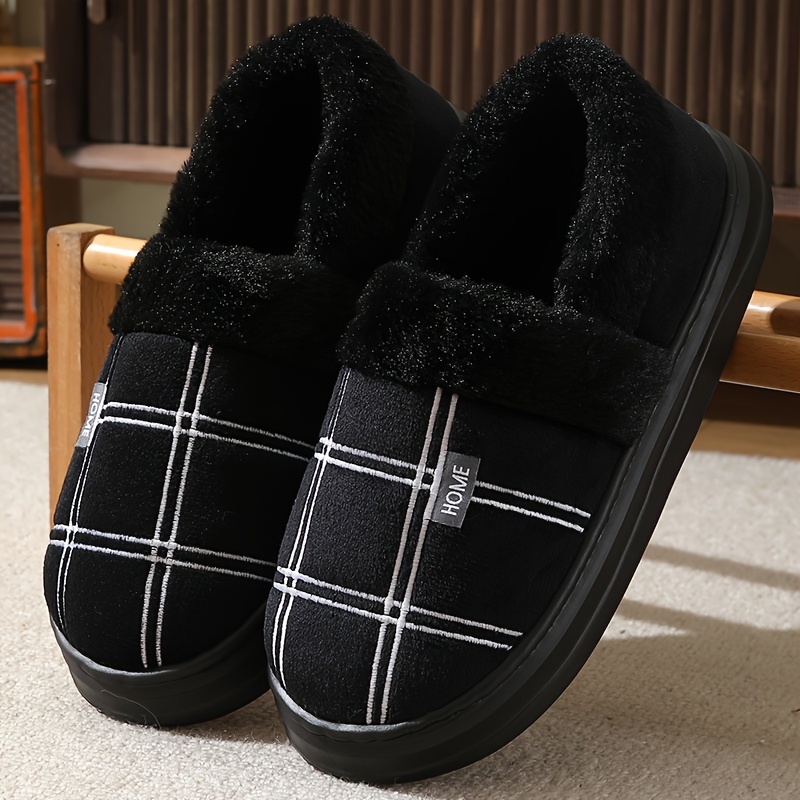 TEMU Men's Winter Casual Warm Lightweight Slippers | Fabric Upper And Inner, Eva Sole, Solid Color With Pattern