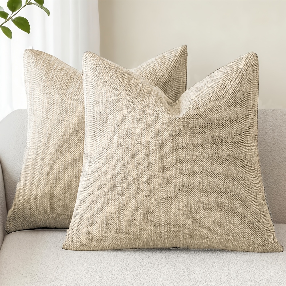 TEMU 2pcs Set, Textured Coarse Linen Decorated Pillowcases, Retro Farmhouse Bohemian Accent Solid Cover, Neutral Tone Farmhouse Style Pillowcases,