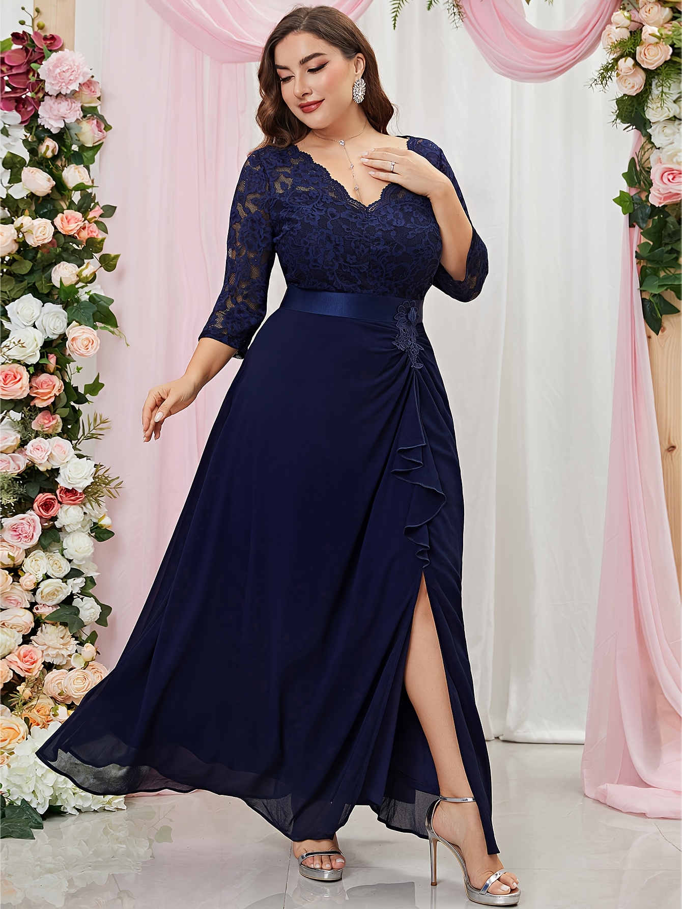 plus size plus size p22060 stylish plus size floral lace - Temu