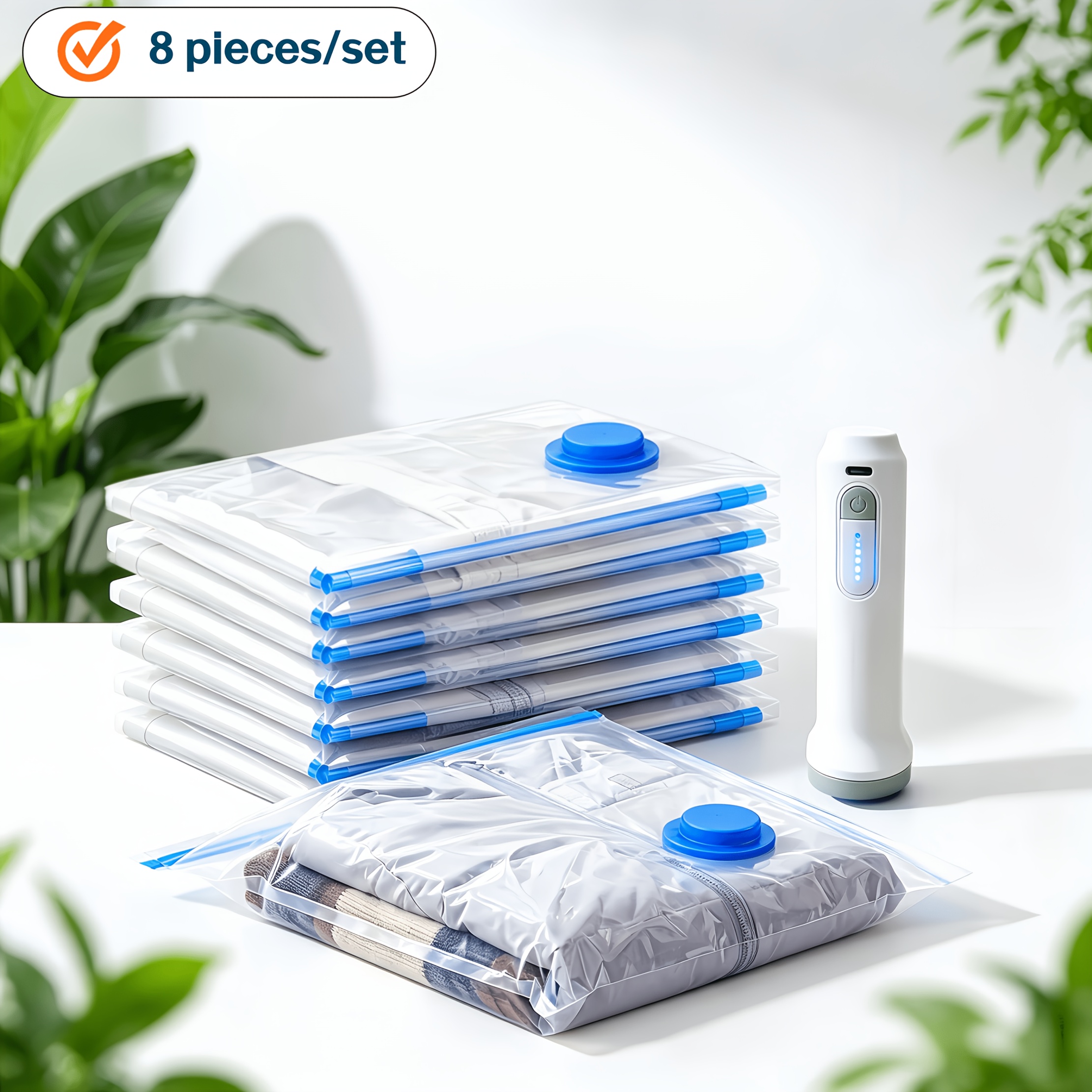8pcs set vacuum storage compression bag set and rechargeable handheld electric vacuum pump reusable vacuum sealing bags for clothes blankets pillows and quilts quick decompression