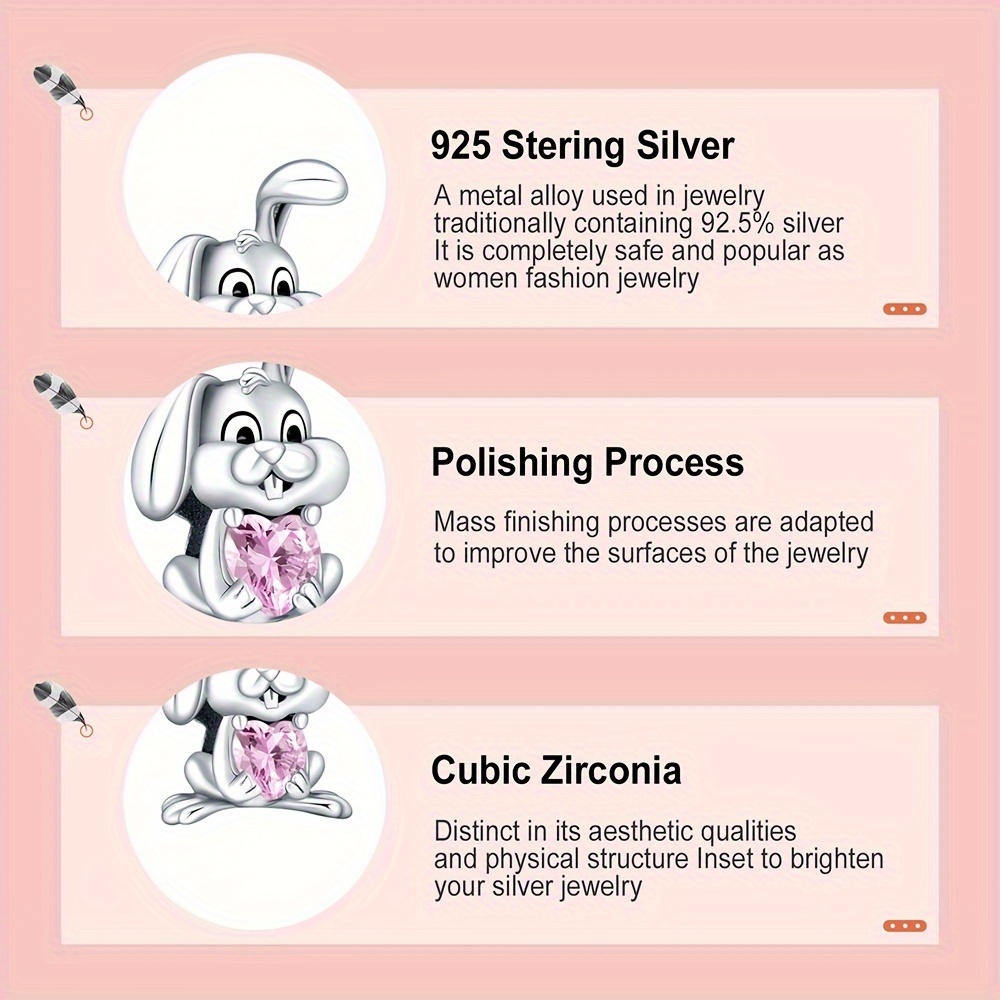 Naughty Rabit Hugging Heart Stone Charm 925 Sterling Silver Pendant