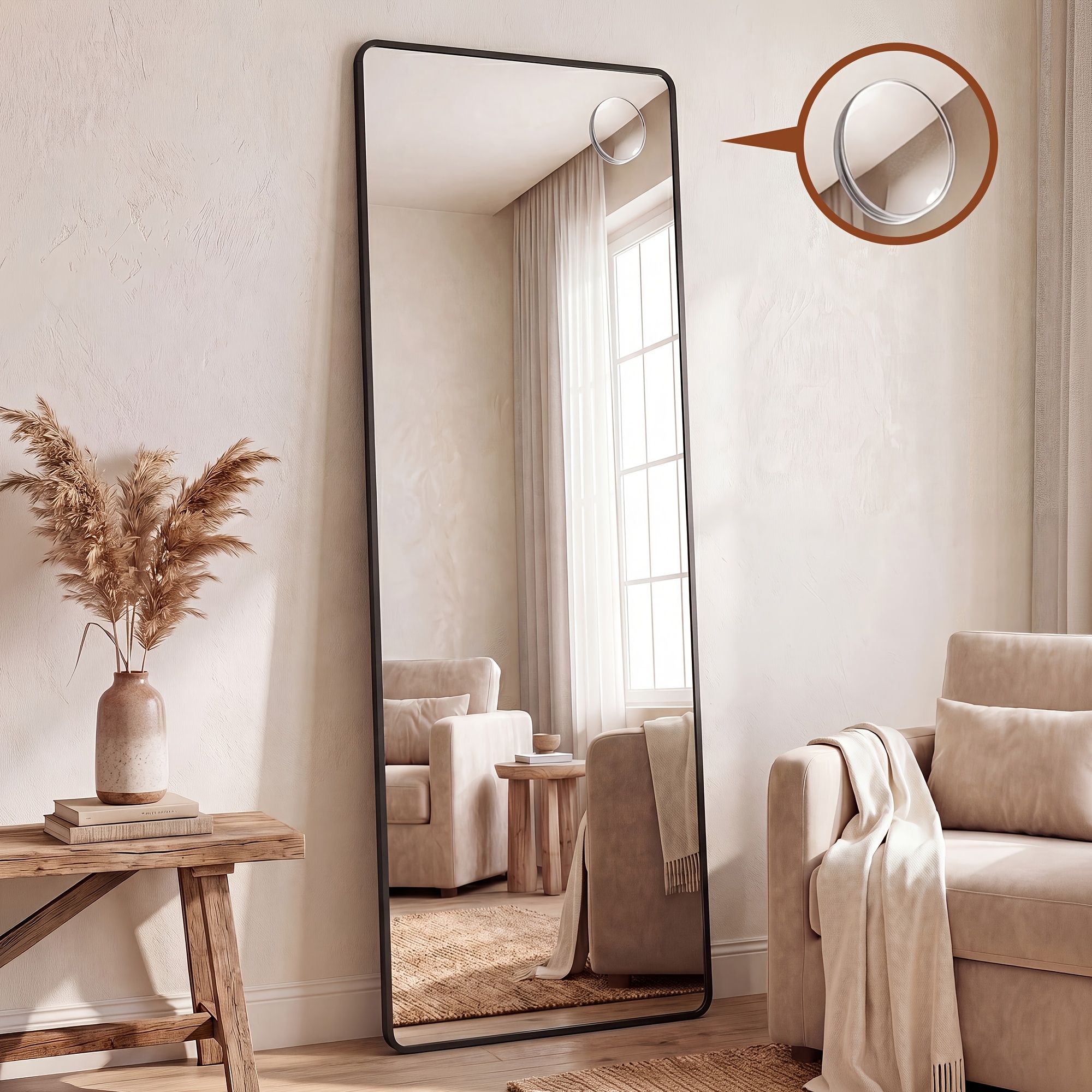 Image of Full-length Floor Mirror 160x50cm, Rectangular Standing Mirror With 5x Magnification, Shatterproof Hd Glass, Large Freestanding Dressing Mirror For Bedroom, Living Room &