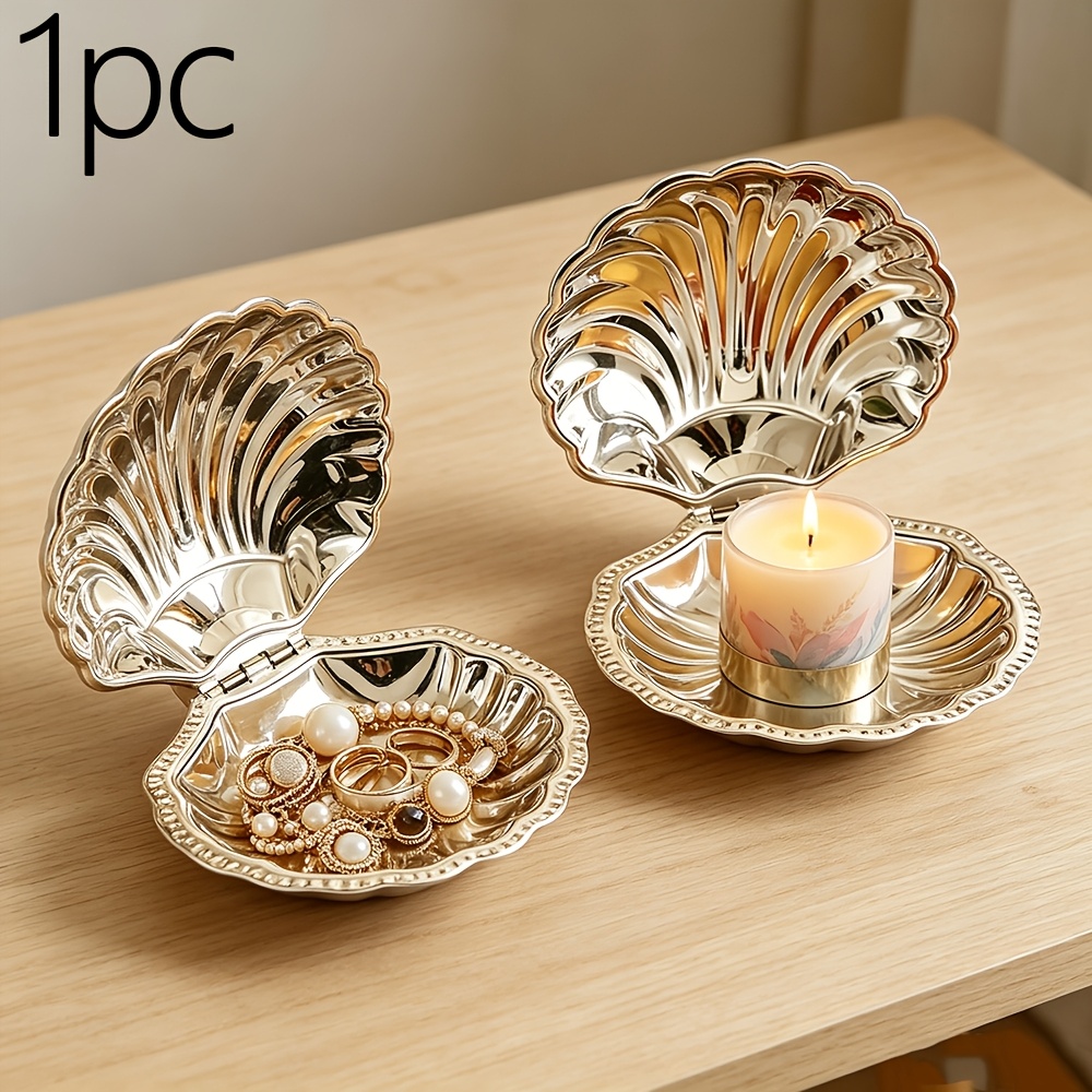TEMU 304 Stainless Steel Seashell Butter Dish With Lid, Hinged Clamshell Caviar Dish Dessert Snack Bowl Mirror Polished For Cheese Jewelry Wedding