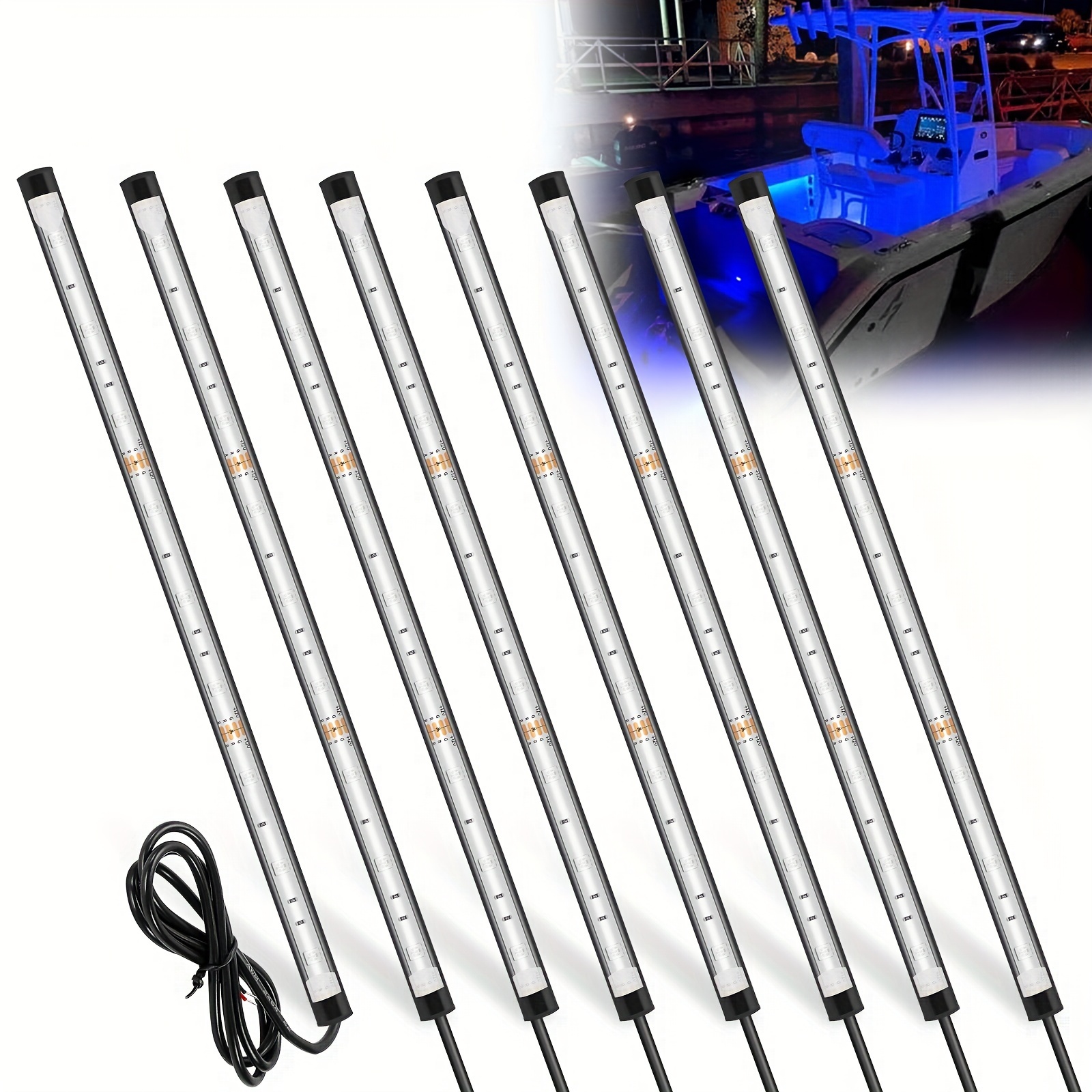 set of 8 blue green and   lights for boats 12 inch marine courtesy and navigation lights   without drilling suitable for 12v marine use on kayaks yachts fishing boats pontoons and sailboats without battery