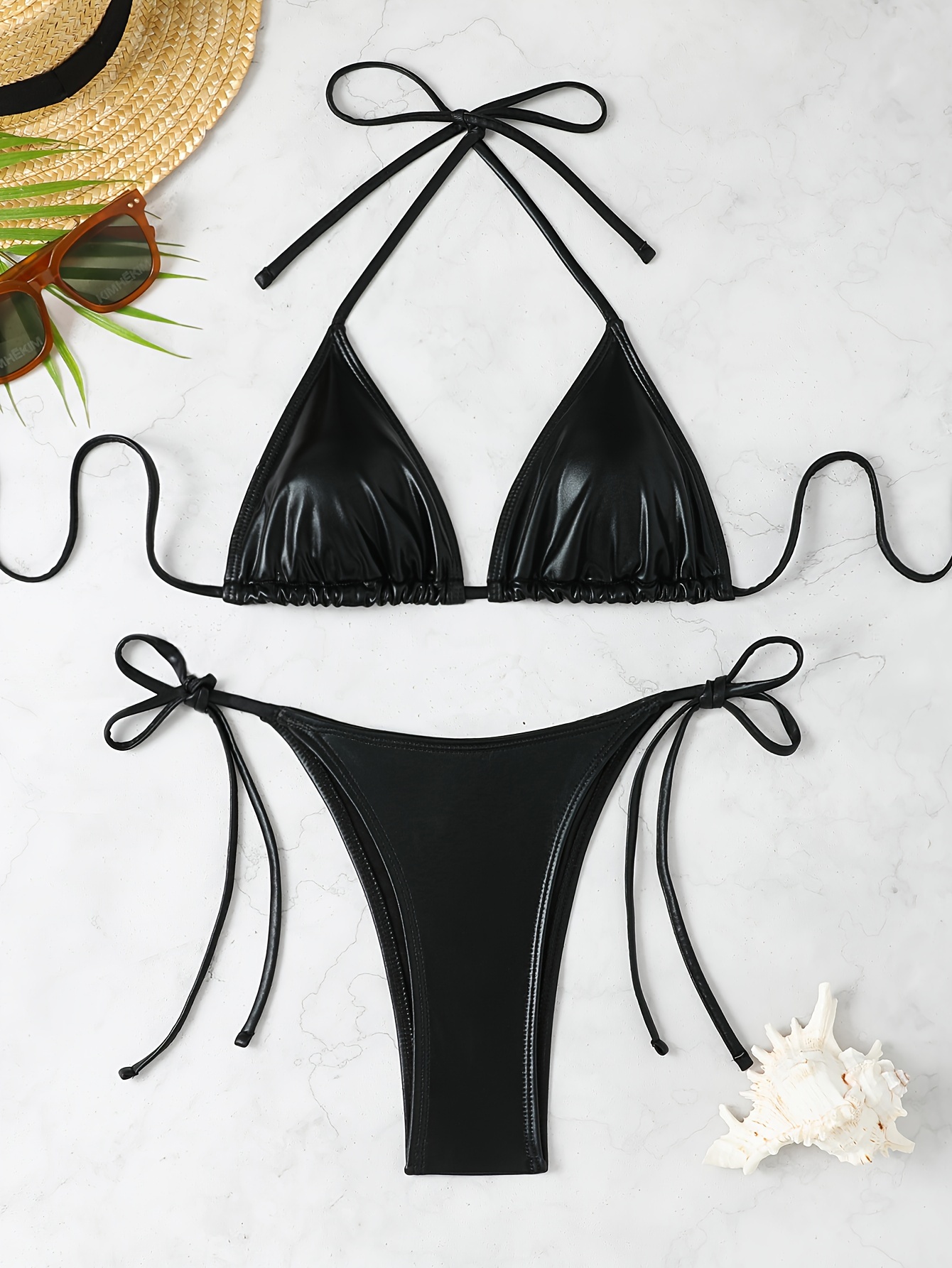 New Sexy Shiny Fabric Split Bikini Swimsuit for Women