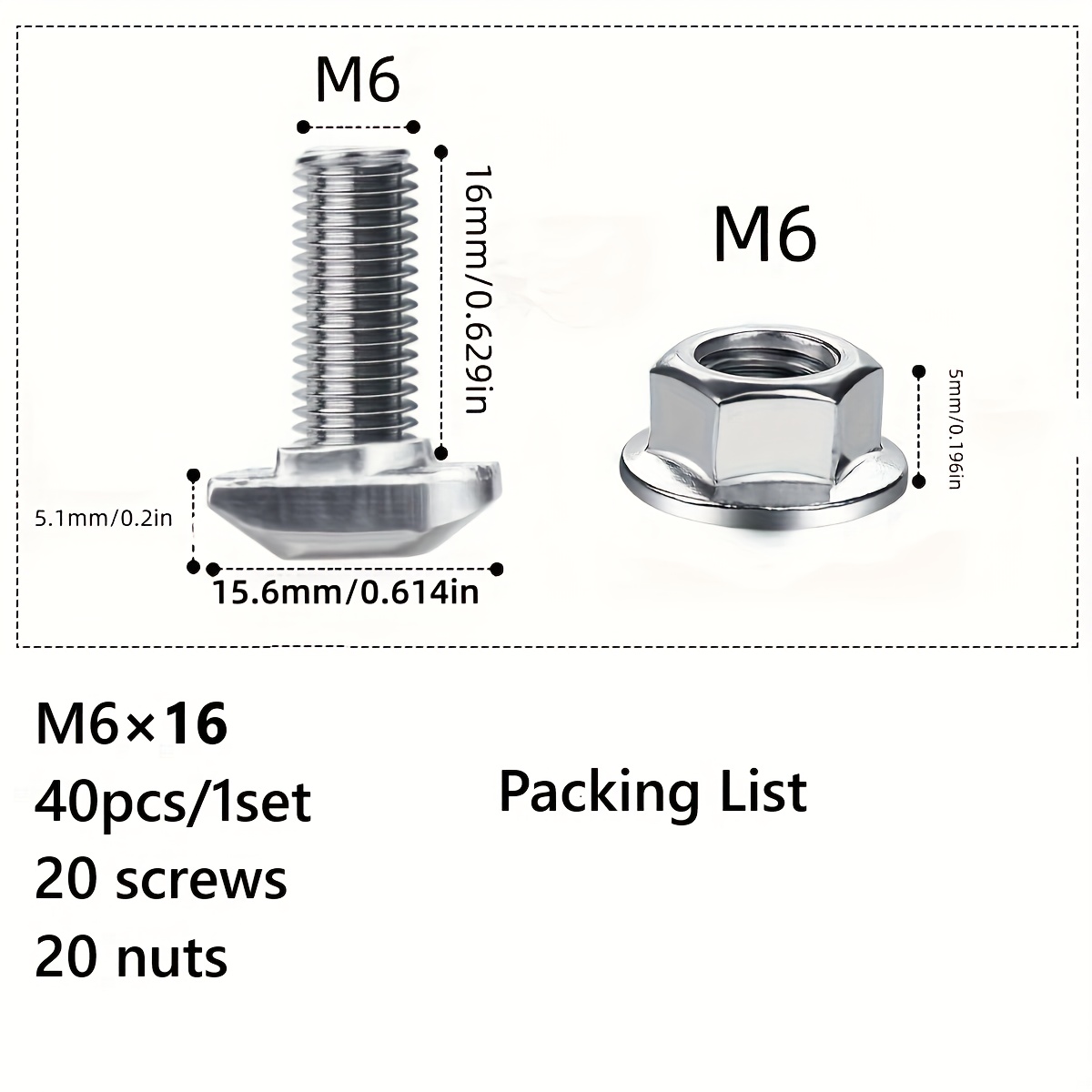 E-shop 40 Stück Hammerkopf Schrauben mit Sicherungszahnmutter, Flanschmuttern & Flachmuttern - M5×12/M6×16 Gewinde, Rechtsgewinde, Clip-on