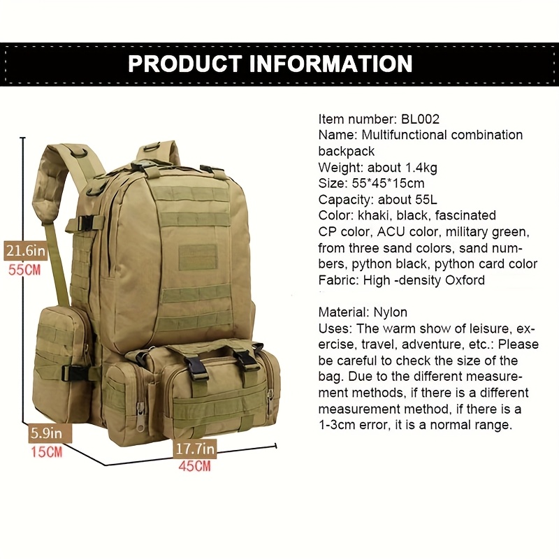 Men's Large Capacity 55L Outdoor Backpack for Hiking