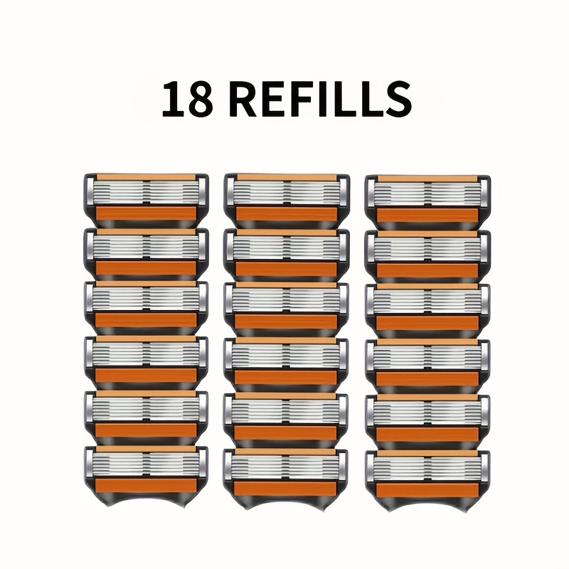 Image of 18pcs, Men' Replacement Parts, 6-layer Stainless Steel Safety Shaver , Replaceable , Blade Replacement Kit