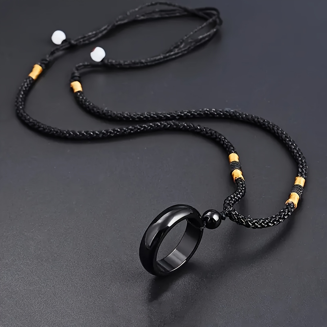 E-shop Herren Halskette mit Anhänger schwarzen Achatrings, eleganter Anhänger in Form schwarzen Onyxrings, gutes Geschenk für Freunde zum Geburtstag,
