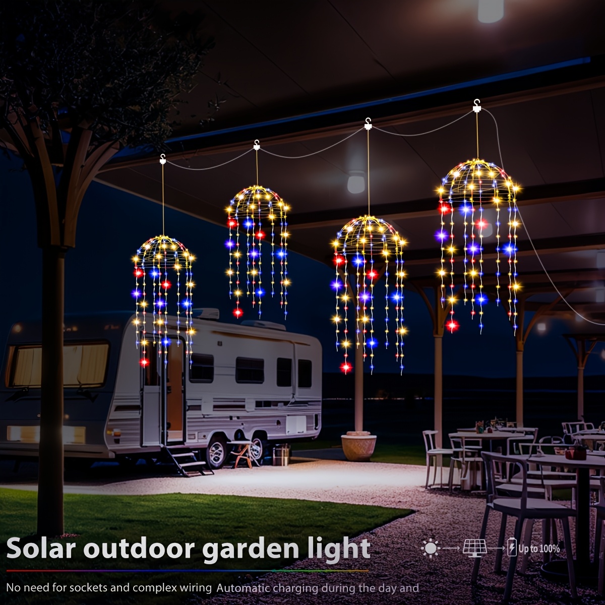 TEMU 4pcs Solar Led Lights, Hanging Jellyfish Lamps, 8 , Outdoor Home Garden Decor, Wedding, Halloween, Christmas, Outdoor Decoration, Ambiance For