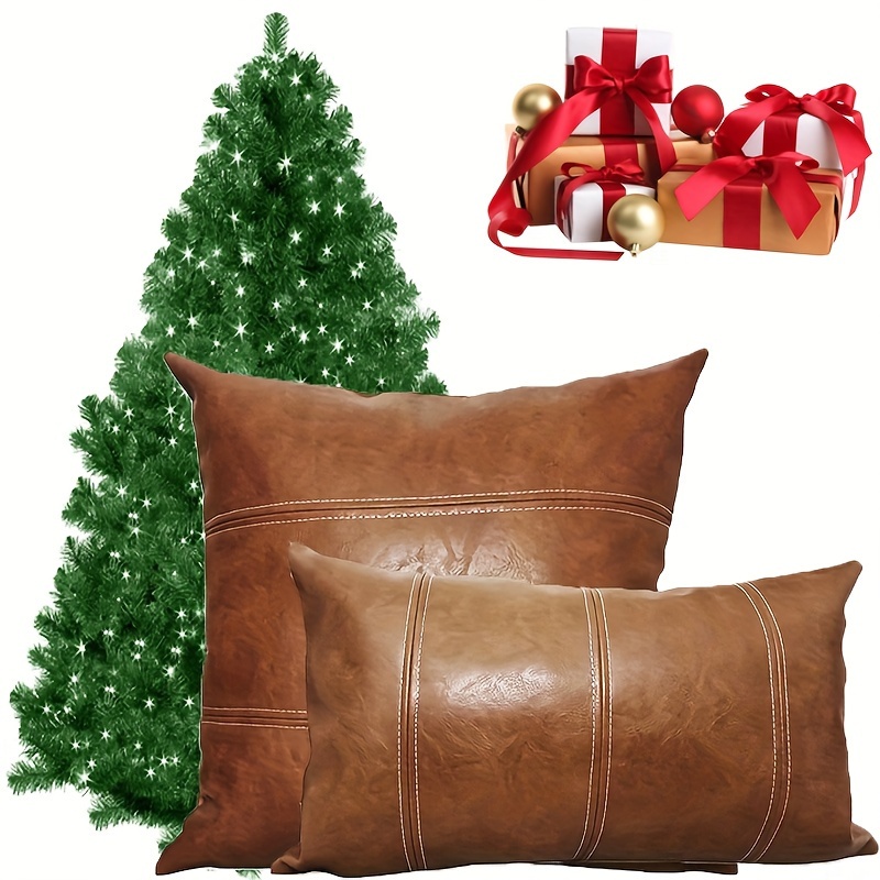 

Chic Leather Throw Pillow Cover - Waterproof, Zip Closure, Solid Color For Living Room & Bedroom Decor - 11.8x19.7in Or 17.7x17.7in, Christmas Decor