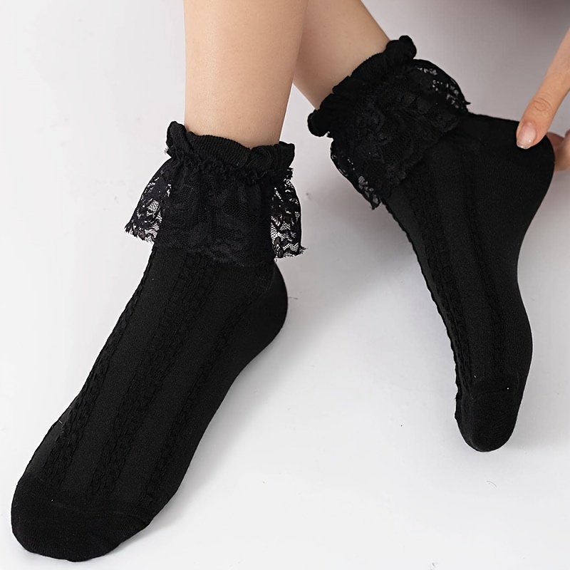 Mixed Pair Of Mid-tube Socks With Black Lace Trim