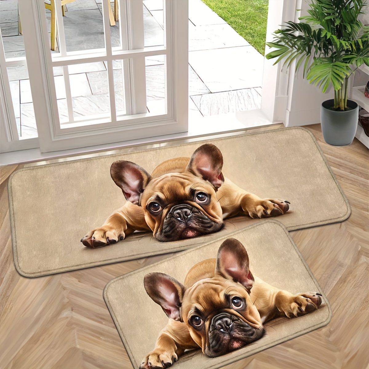 

Adorable French Bulldog Door Mat - Non-slip, Washable Entrance Rug For Kitchen, Bathroom, Laundry Room - Durable Polyester, Machine Made