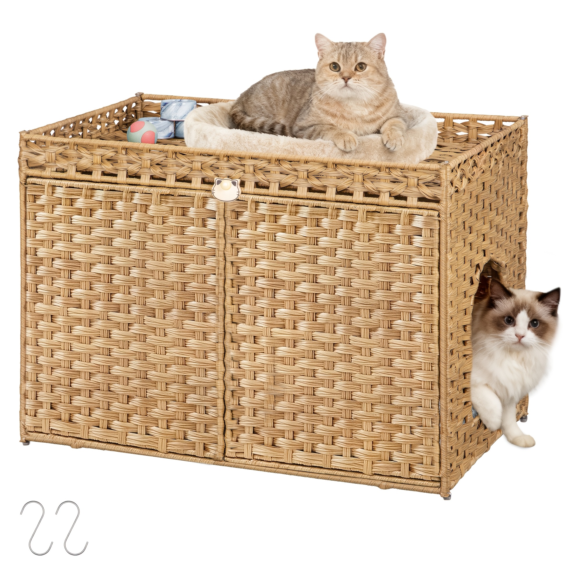 TEMU de Arena para Gatos con Mueble , Alfombra y Valla, Casa de Ratán Tejido a con , Ideal para Sala y Dormitorio, Natural, Muebles para